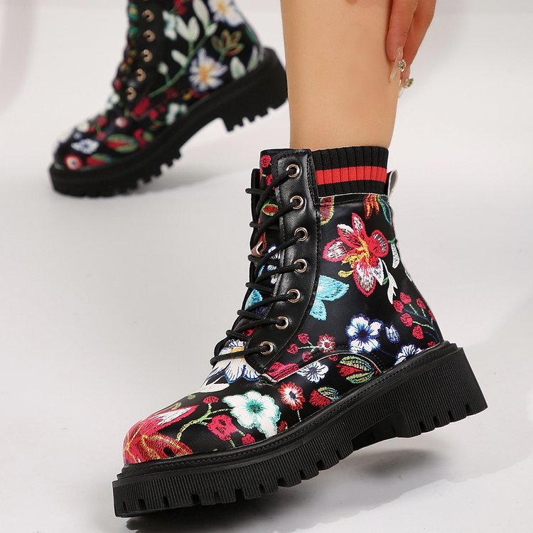 Plus-Size Women's Printed Fashion Combat Boots 1025090108