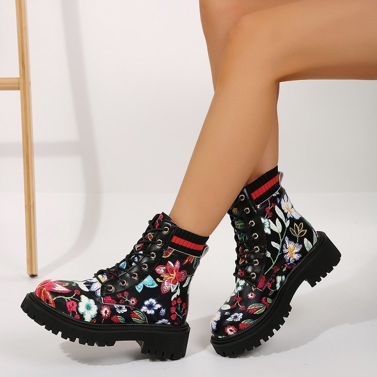 Plus-Size Women's Printed Fashion Combat Boots 1025090108
