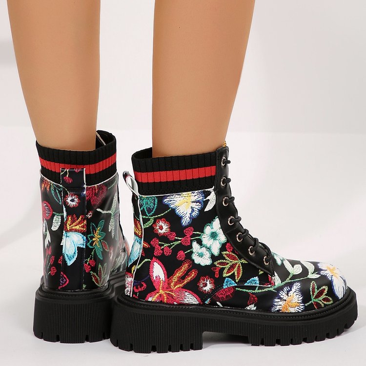 Plus-Size Women's Printed Fashion Combat Boots 1025090108