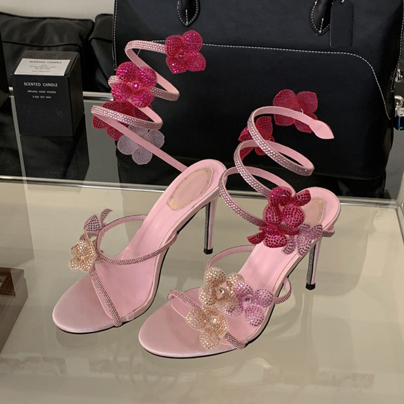 Serpentine wrapped fine heeled sandals 1025082511
