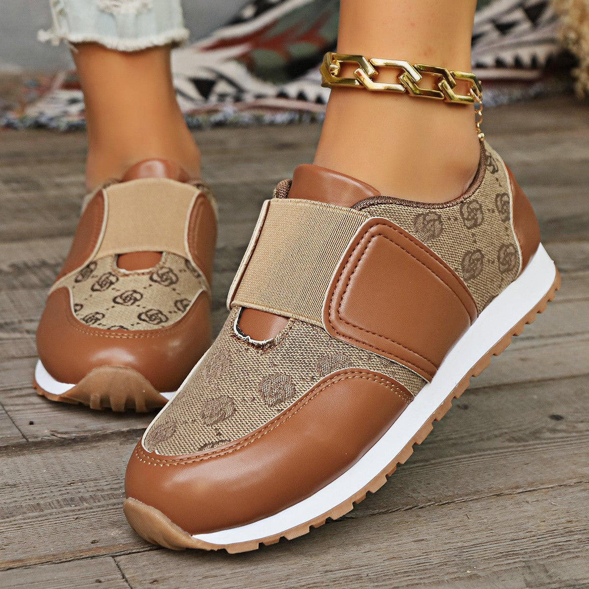 New Vintage Floral Round-Toe Sneakers 1025082909