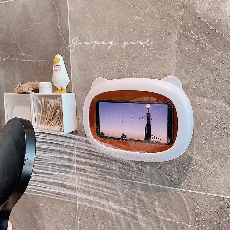 Bathroom Waterproof Mobile Phone Box Cartoon, Adhesive Bracket Mobile Phone Holder, Bathing TV Show Artifact