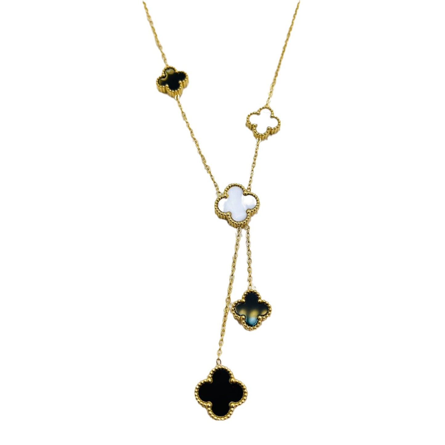 Black and white four-leaf collarbone chain 2025081206
