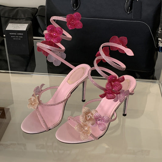 Serpentine wrapped fine heeled sandals 1025082511